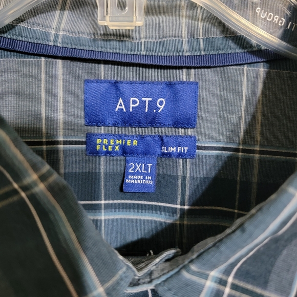 Apt. 9 Blue/White Plaid Button Up Shirt Long Sleeve Men's Size 2 XLT - Picture 6 of 8